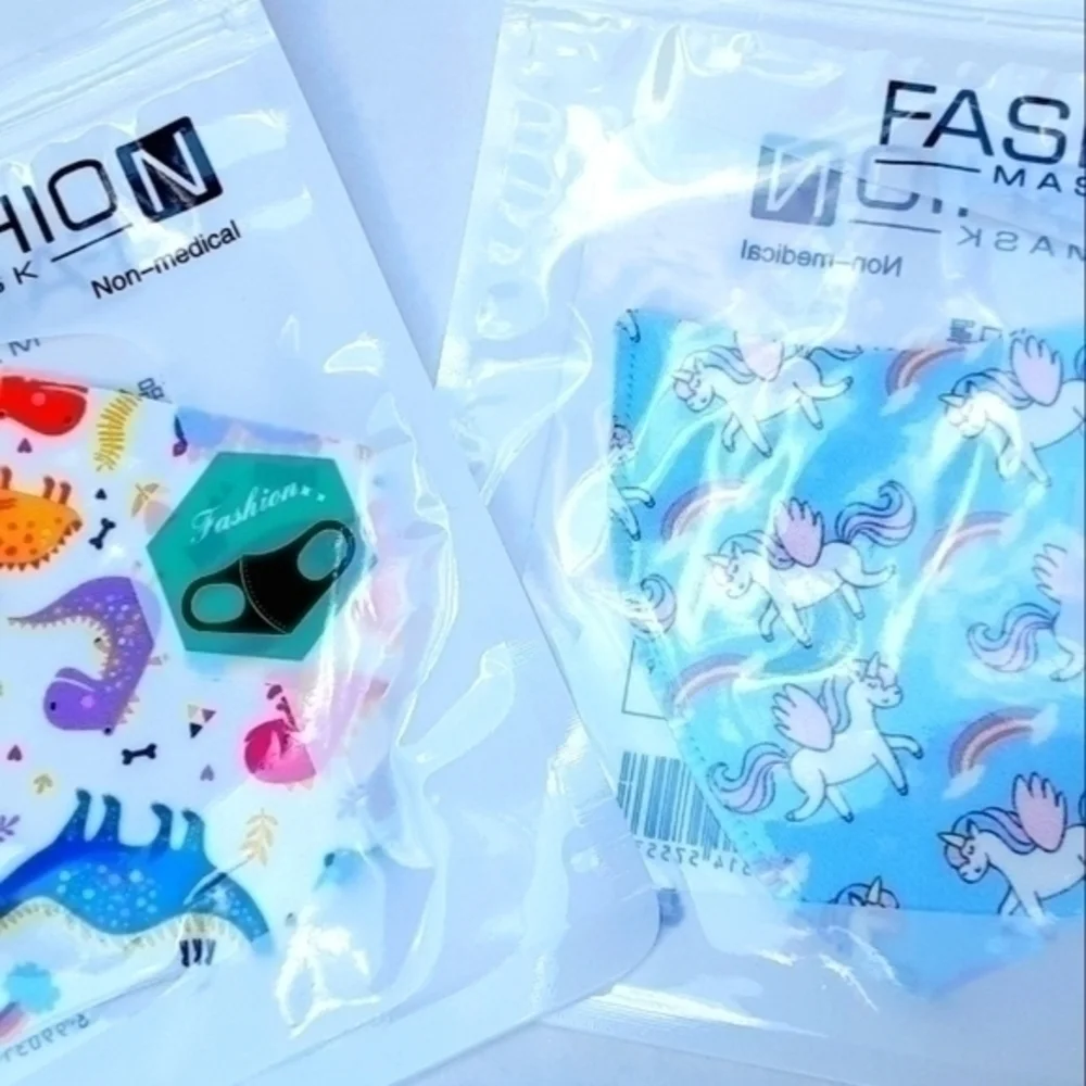 Kids Fashion Face Mask Coverings- White/Blue